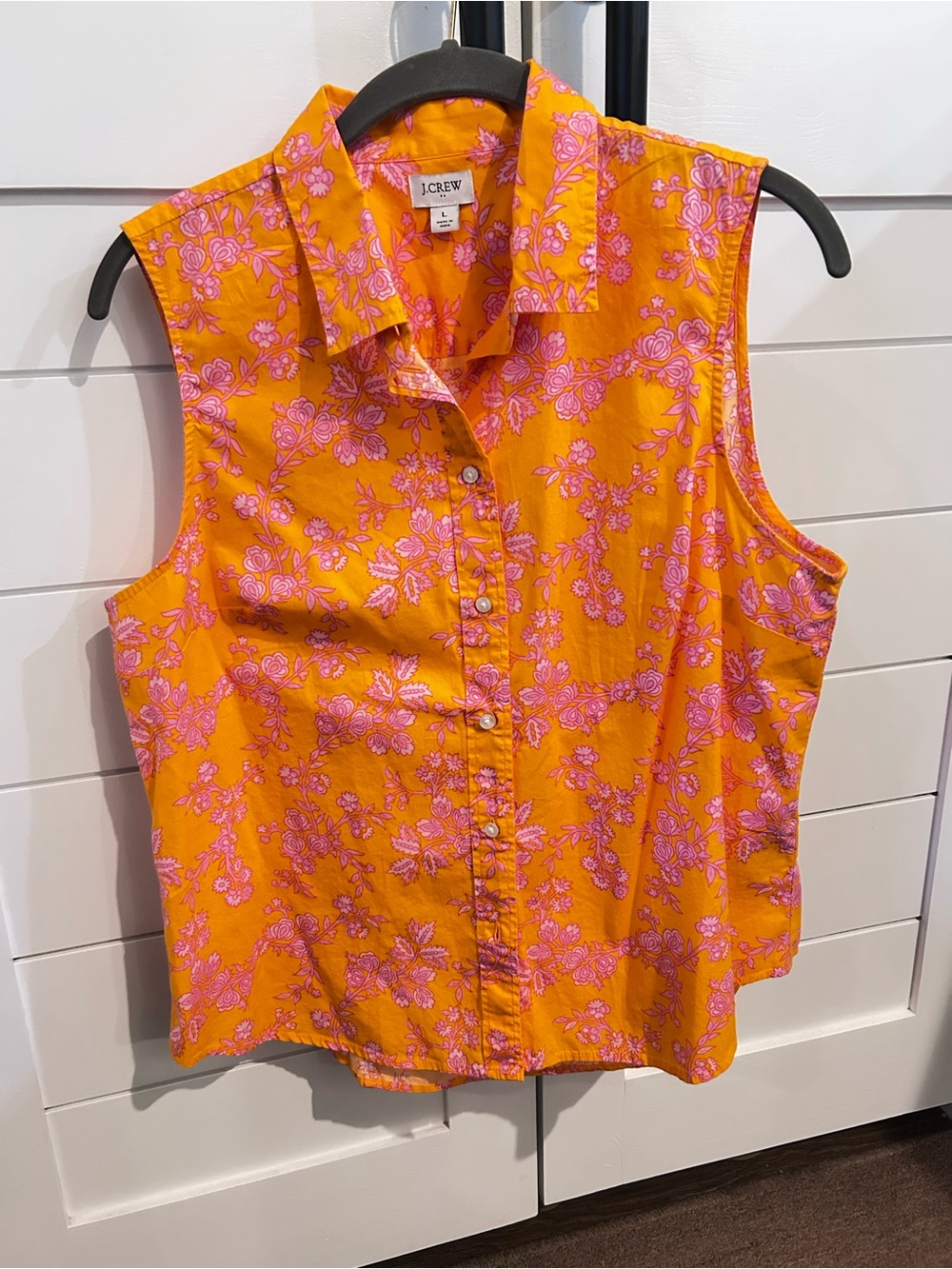 J.CREW Beach Summer Top Sleeveless Button-Down Blouse Orange Pink Women’s Size L